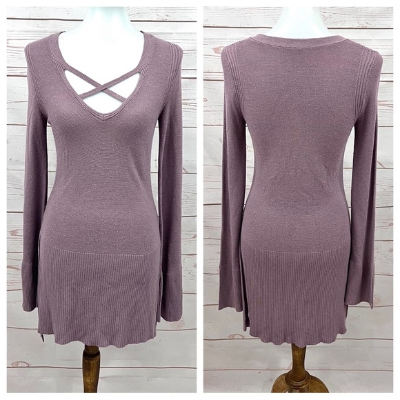 Free People Boho Dusty Mauve Criss Cross Tunic Sweater - Picture 1 of 12